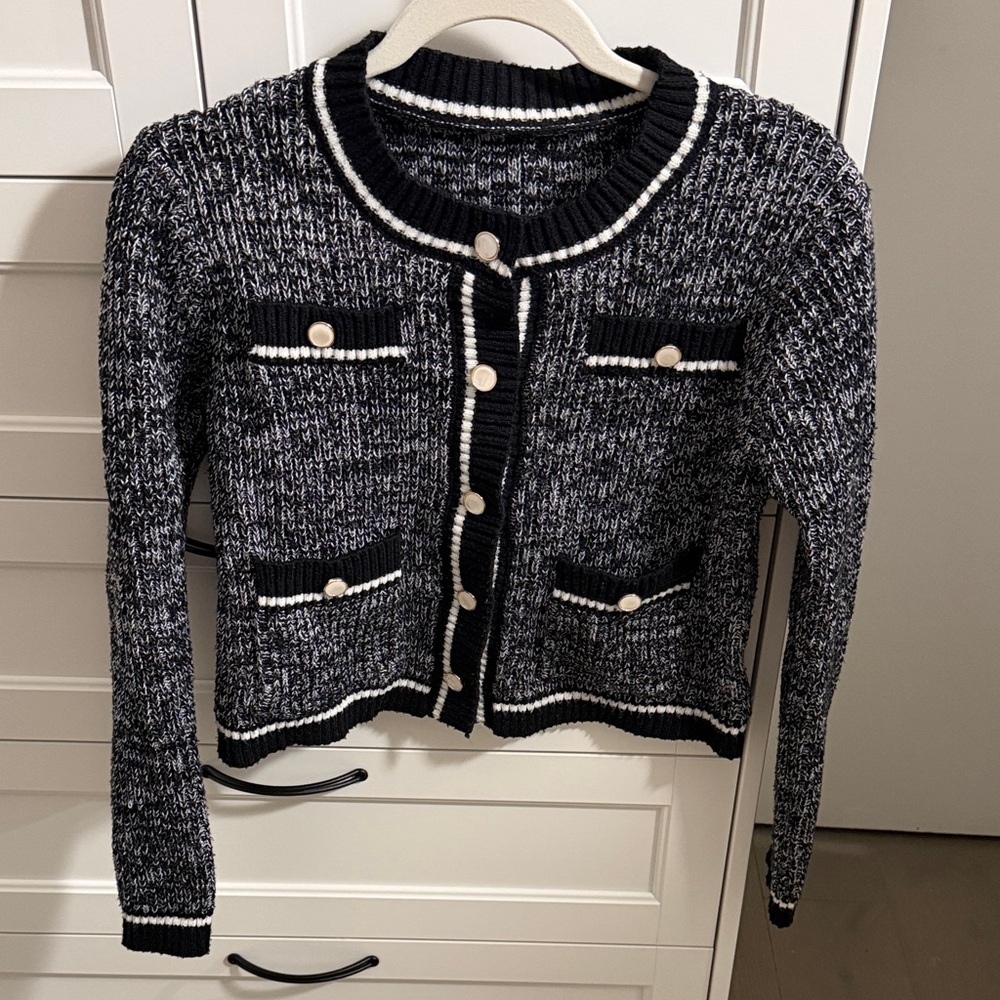 Women's Black and White Cardigan Sweater